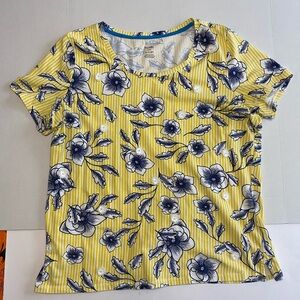 Rafaella‎ Yellow and Navy Floral Short Sleeve Top